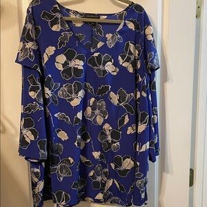 Lane Bryant Blue and White Floral Blouse